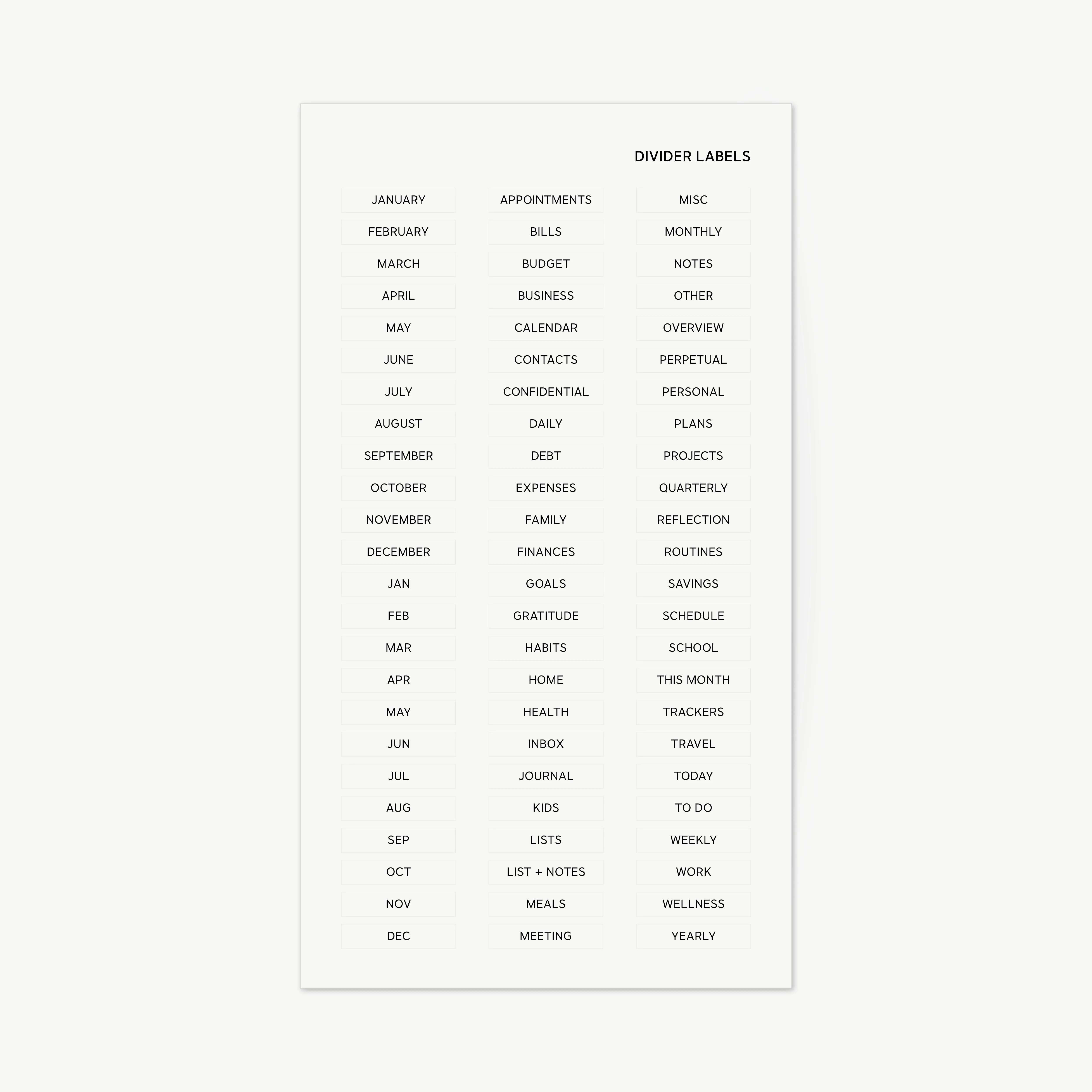 divider labels